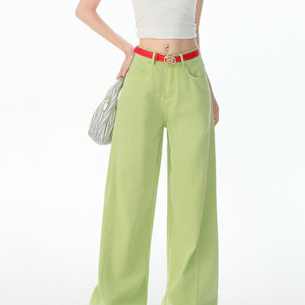 Green and Pink Dopamine Jeans for Women 2025 New High-Waisted Slimming Loose Wide-Leg Versatile Floor-Length Casual Pants