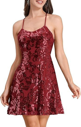 Cross-Border Women's Glitter Sequin Loose Mini Cocktail Party Dress with Straps (5 Colors) Sequin Dress