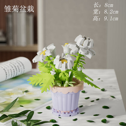 Compatible with Lego Forever Flower Sunflower Rose Fleshy Potted Plants Assembled Building Blocks Toy Valentine's Day Gift for Girls