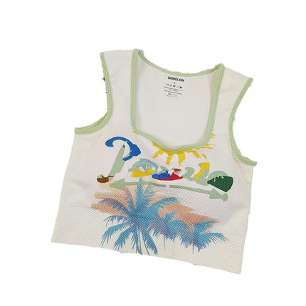 Seamless knitted new double-layer chest pad integrated vest fashion digital printing stretch running bra top
