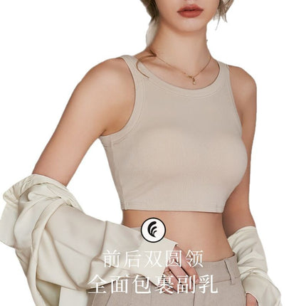 Black Sleeveless Crop Top with Built-In Bra Pads for Women, Designed to Cover Side Breasts, Can Be Worn as a Camisole or Outerwear