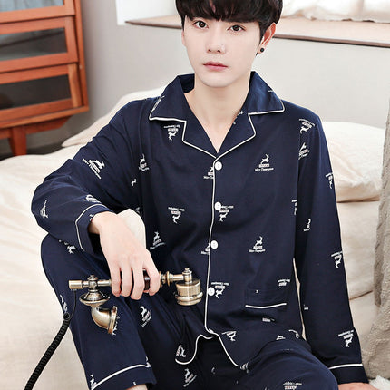 New autumn and winter pajamas cotton men's long-sleeved trousers green middle-aged popular pattern spring and autumn cardigan suit