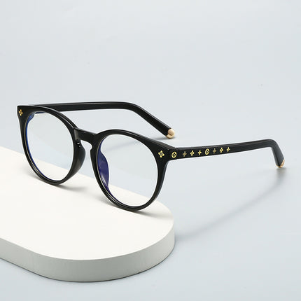 Ouyang Nana's Same Style Large Frame Black Glasses with High-End Design, Four-Petal Flower, Round Face, Retro Frame for Myopic Women