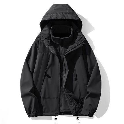 Men's and Women's Jacket Autumn and Winter Thickened Three-in-One Removable Waterproof Windproof Two-piece Set with Inner Pad