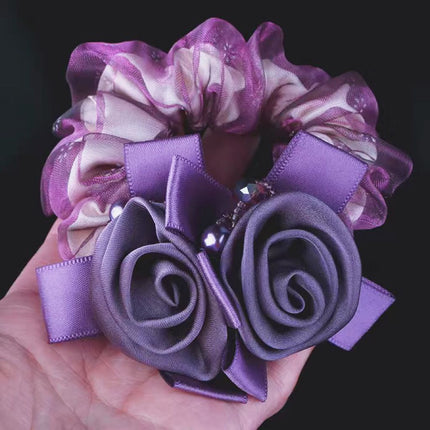Hair Accessories Juanyuan Yarn Flower Large Intestine Hair Ring High-grade Sense Mother's Coil Hair Ball Head Flower Simple Hair Rope High Elastic Hair Rope