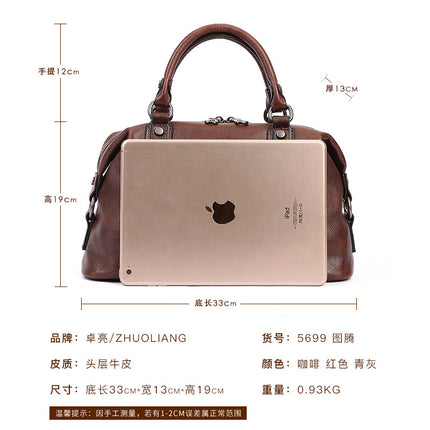 Embossed Totem Tote Bag in Vegetable-Tanned Leather for Women, Commuter Handbag, Large Capacity Shoulder Crossbody Dumpling Bag