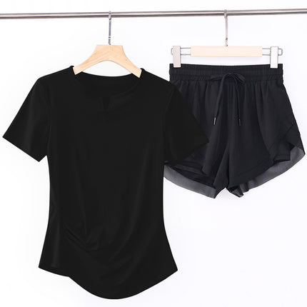 lVlV Same STyle Women's PleaTed SporTs ShorT-sleeVed Slim Sexy TighT ShorT V Neck U-back BeauTiful Back FiTness T-shirT