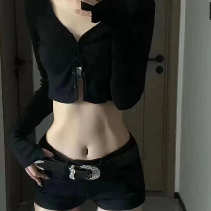 American Style Hot Girl Tight High Waist Straight Denim Shorts Women's Summer New Slim Look Short Black Hip Hot Pants