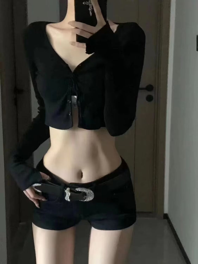 American Style Hot Girl Tight High Waist Straight Denim Shorts Women's Summer New Slim Look Short Black Hip Hot Pants
