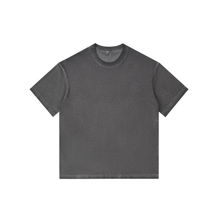 2025 Cross-Border Trendy Brand Gradient Washed and Distressed Men's and Women's 350g Heavy Cotton Loose Shoulder Slip Shoulder T-Shirt Suit