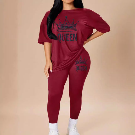 2024 Summer Fashion Versatile Letter Print Casual Loose Short Sleeve Leggings Set Cross-Border Spring and Summer Style