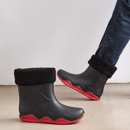 Cross-border mid-barrel rain boots men's waterproof non-slip fishing rain boots car wash fleece-lined warm water shoes camping rubber cover rain boots