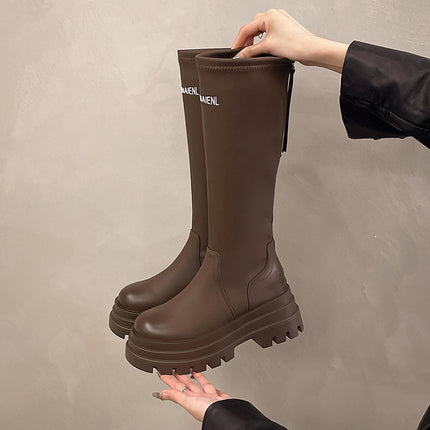 Over-The-Knee Boots for Women 2025 New British Style Rear Zipper Knight Boots Small Thick-Soled Round-Toe Fashion Boots