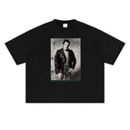 Pure black boxy short and wide short sleeves / S