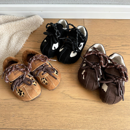 Baby Two Cotton Shoes Winter New Boys' fleece-lined Sneakers Girls' Leopard Print German Training Shoes Children 1-6 Years Old sneaker
