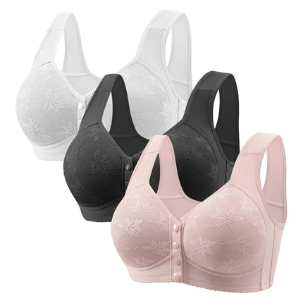 Large Cup 288【3-Piece Set】Cross-Border Front-Clasp Bra, Large Size, Vest-Style, Push-Up, Wireless, Thin Style