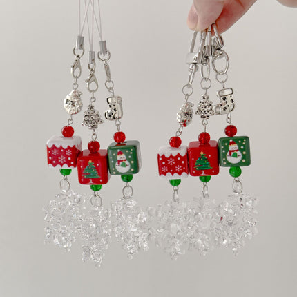 Christmas Beaded Mobile Phone Lanyard Christmas Cute School Bag Hanging Keychain Snowflake Pendant