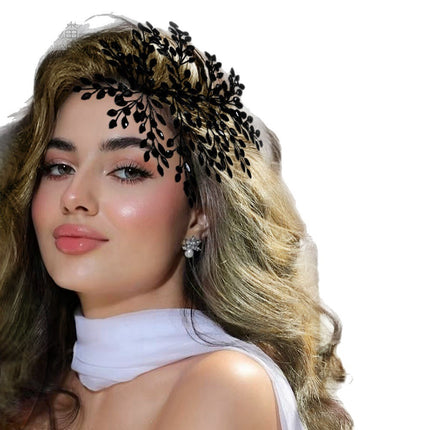 Youlapan European and American Bridal Headband with Heavy Black Rhinestone Hair Accessories, Versatile Halloween Hair Accessory Hp853