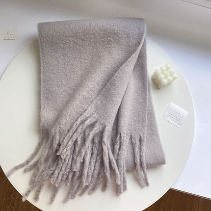 New Solid Color Mahair Scarf for Couple Winter Warm Thickened Korean-style All-match Student Long Girl Scarf