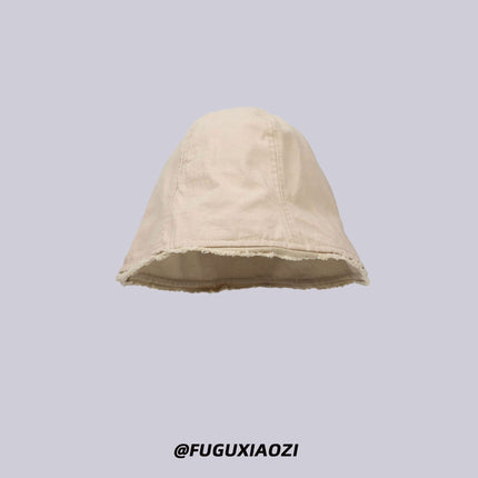 Japanese Versatile Plain Bucket Hat for Spring and Autumn, Sunshade Hat for Large Head Circumference, Women's Fisherman Hat, Face-Covering, Face-Slimming Small Bucket Hat