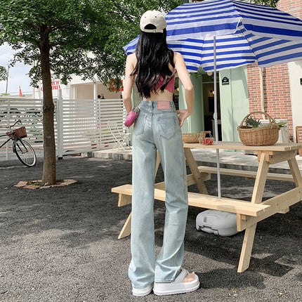 Light Color plus size Wide Leg Jeans Women's Trendy All-match New High Waist Slimming Loose Dosing Narrow Straight Pants