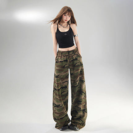 American Street Camouflage Wide Leg Pants Women's 2025 Spring and Autumn New Straight Loose High Waist Slimming Casual Mop Pants