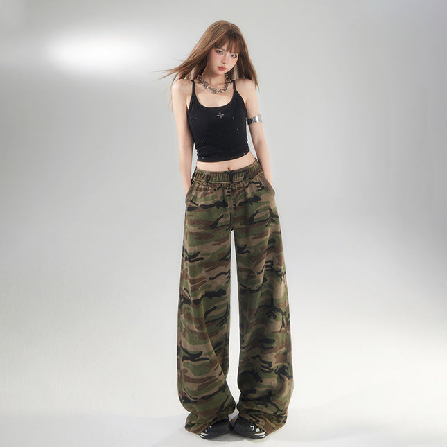 American Street Camouflage Wide Leg Pants Women's 2025 Spring and Autumn New Straight Loose High Waist Slimming Casual Mop Pants