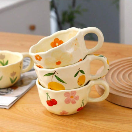 Cross-border can be labeled hair girl heart pinch strawberry fruit coffee cup afternoon tea ceramic cup cute coffee cup