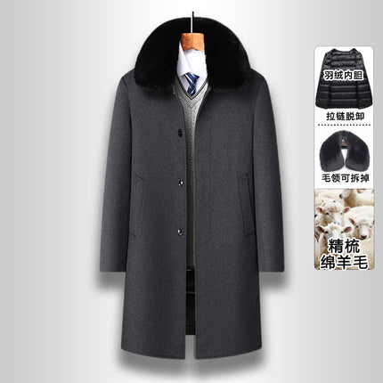 Winter New Men's Woolen Outwear Mid-Length Fur Collar down Removable Liner Two-Wear Woolen Outwear Men's Outwear