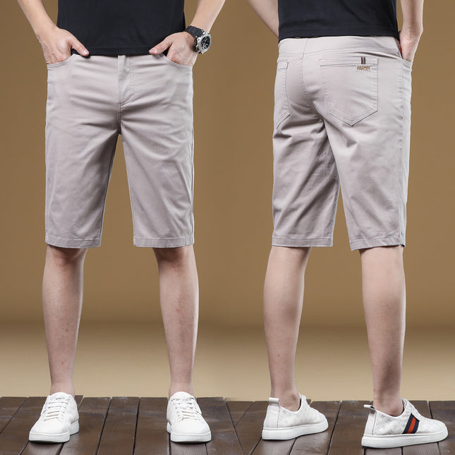 Summer Light-Colored Men's Straight Thin Shorts, Mid-Length Breathable Simple Work Pants