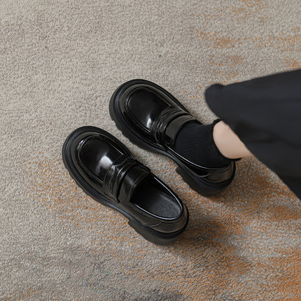 Women's 2025 New Style Thick-Soled Loafers with 12cm Height Increase for Small People, Super High-Heeled British Style Small Leather Shoes