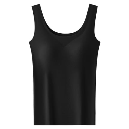 Ice Silk Seamless One-Piece Base Shirt with Chest Pad Women's Wide Shoulder Vest White Thin Sleeveless Outer Wear Top
