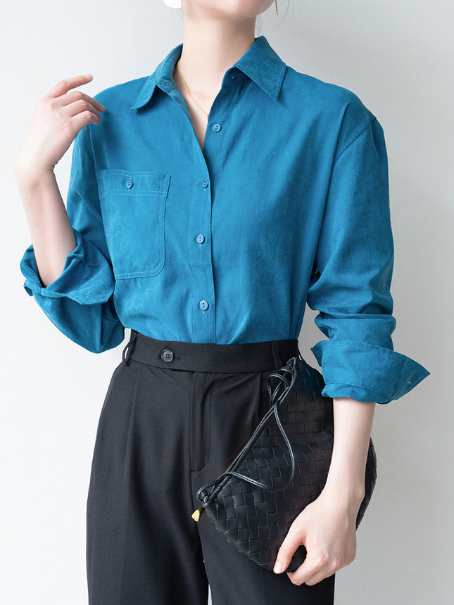 Dopamine Color Wear Soft Velvet Shirt for Women 25 Autumn and Winter Atmosphere Work Clothing Inner Layering Brushed Shirt for Women