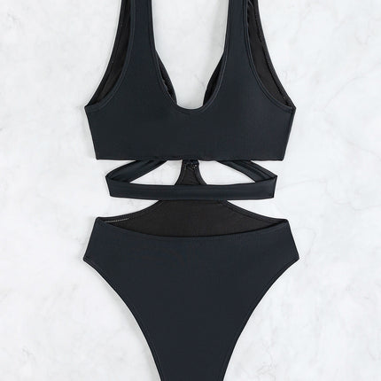 2025 New Bikini Cross-border European and American Foreign Trade Explosions Solid Color Slim Sexy Bikini one-piece Swimsuit Swimsuit