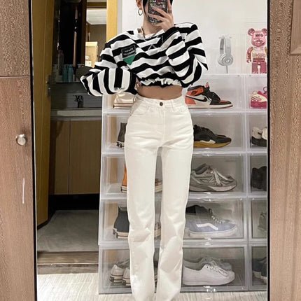 White High-Waisted Straight-Leg Jeans for Tall Women, 170cm, Autumn New Slim-Fit Hot Girl Floor-Length Cigarette Pants