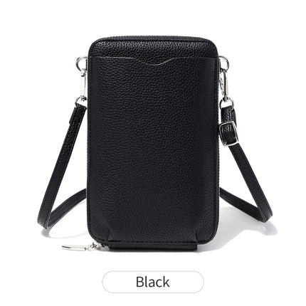 Cross-Border 2026 New Style Lychee-Pattern Soft Leather Vertical Zipper Phone Bag Large Capacity Women's Shoulder Bag Crossbody Wallet