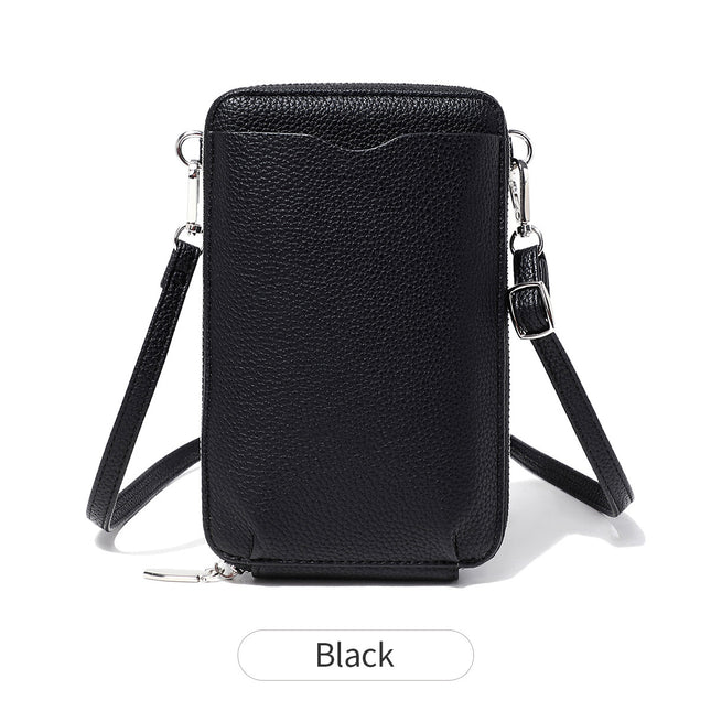 Cross-Border 2026 New Style Lychee-Pattern Soft Leather Vertical Zipper Phone Bag Large Capacity Women's Shoulder Bag Crossbody Wallet