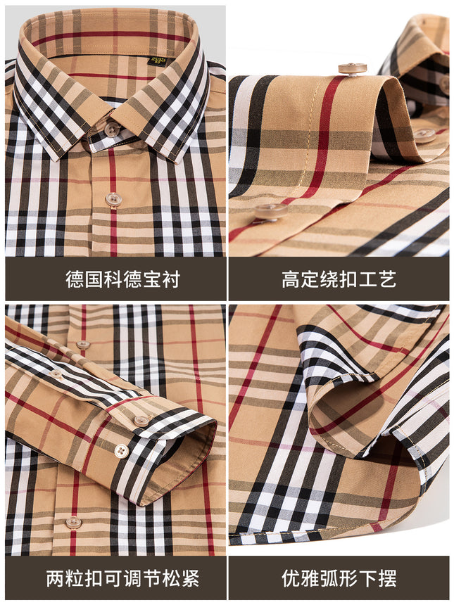 New clothing iron-free men's shirt men's shirt khaki plaid 100% cotton business casual shirt 100S