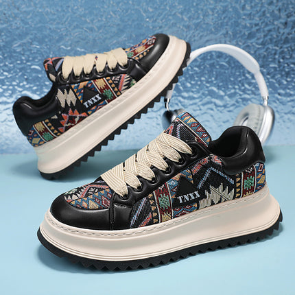 Men's Shoes 2025 Spring New Retro Embroidered Breathable Trendy Shoes Men's Thick Sole Increased Fashion Sports Casual Board Shoes