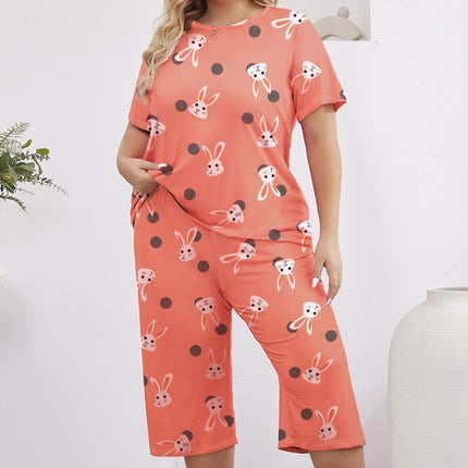 Foreign trade wholesale plus size pajamas women's spring and summer cropped pants short sleeve thin simple outer wear home clothing suit