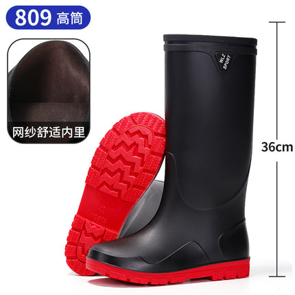 Night reflective Senior high school low men's rain boots safe travel fishing security site mountain-seeking non-slip rain boots water shoes rubber shoes