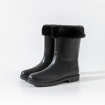 Rain boots Women's fashionable rain boots water shoes solid color rubber shoes spring and autumn high mid-calf lightweight waterproof ladies shoes non-slip rubber shoes