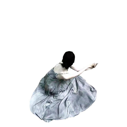 24 summer plant dyed wood ear edge knead pleated big swing dress retro art clear cold style suspender skirt