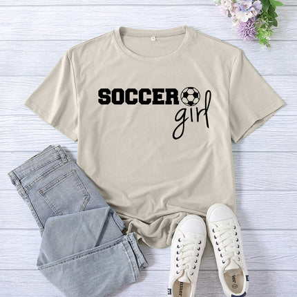 Amazon cross-border foreign trade soccer girl printed women's round neck top T-shirt summer casual European size plus size