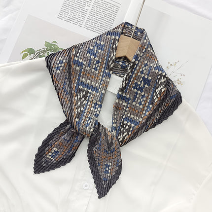 Crumpled Scarf Women's Spring and Summer Elegant Printed Diamond Scarf Korean Style Professional Small Scarf All-match Decorative Thin Scarf