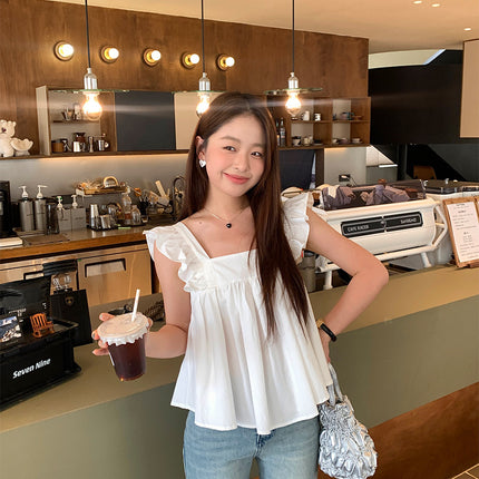 Huang Lian Sweet Feifei Sleeve Ruffled Camisole Women's 2025 Summer Back Bow Doll Shirt 142Sh313