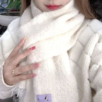 Whitening Wool Knitted Wool Scarf for Girls Winter 2025 New Versatile High-End Warm Scarf Green