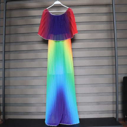 Foreign Trade European and American Clothing African Ethnic Women's Dress Off-Shoulder African Style Pleated Digital Printing Source Ready Stock