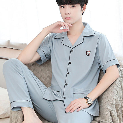 New autumn and winter pajamas cotton men's long-sleeved trousers green middle-aged popular pattern spring and autumn cardigan suit