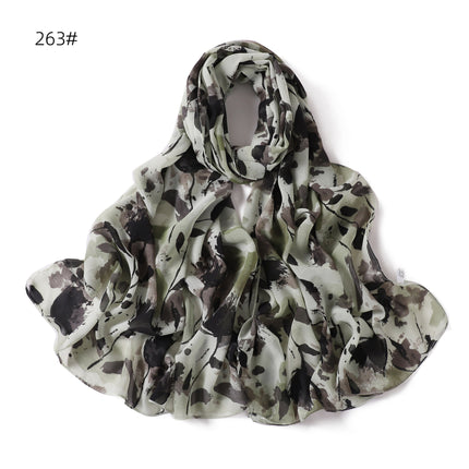 New foreign trade ink printing pearl chiffon scarf breathable soft leopard print floral wrap long towel 258-267